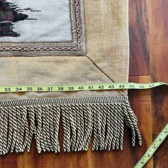 Floral Victorian Style Tapestry Wall Hanging Floral Burgundy Blue Fringe 37x45 - Picture 4 of 6